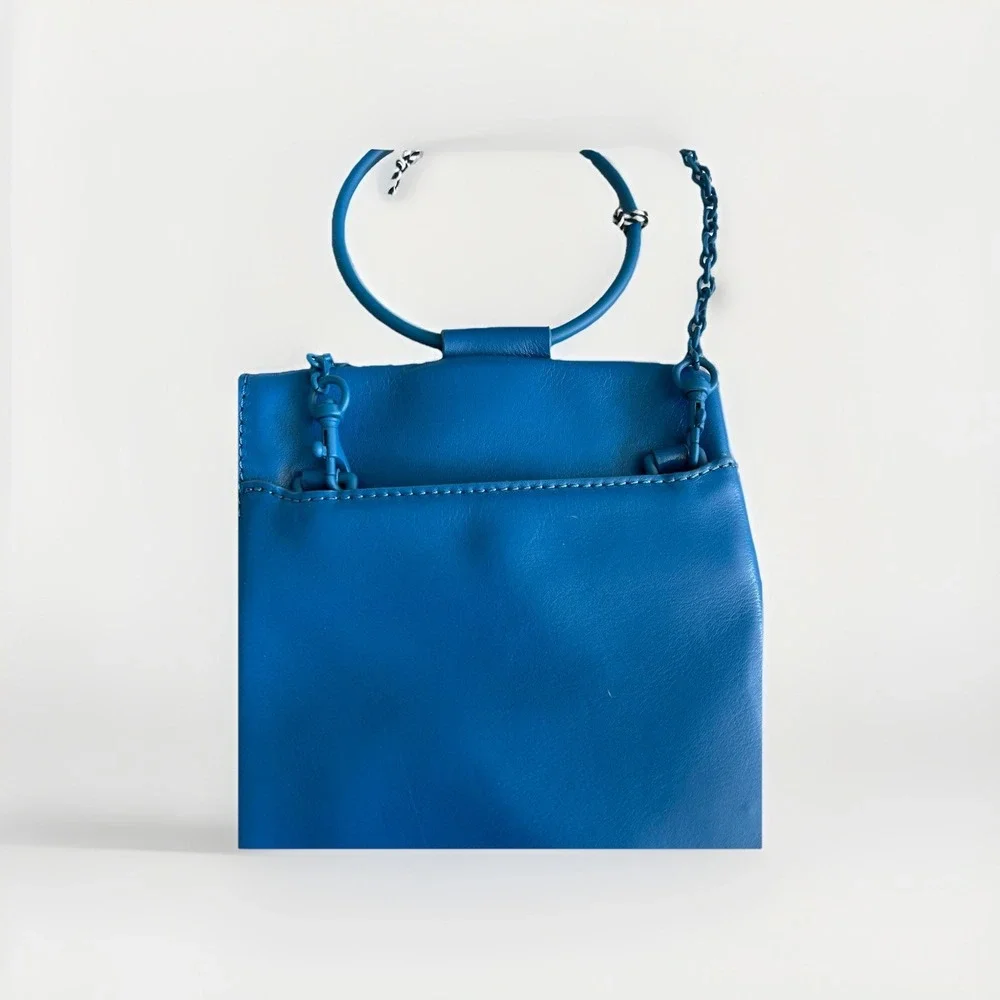 THACKER‎ Nolita Cobalt Blue Leather Purse Crossbody Ring Tassel Chain Quilt NWOT